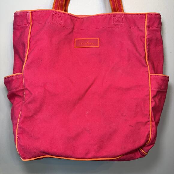 Vera Bradley Color Block Canvas Tote Bag Magenta Pink Orange - Picture 2 of 9